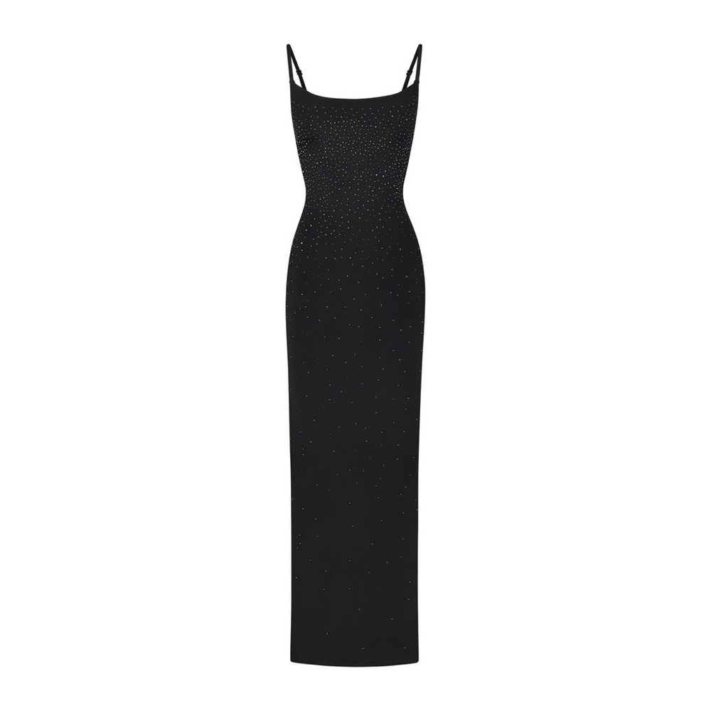 NEW SWAROVSKI X SKIMS - Jelly Sheer Cami Long Dress in ONYX size L